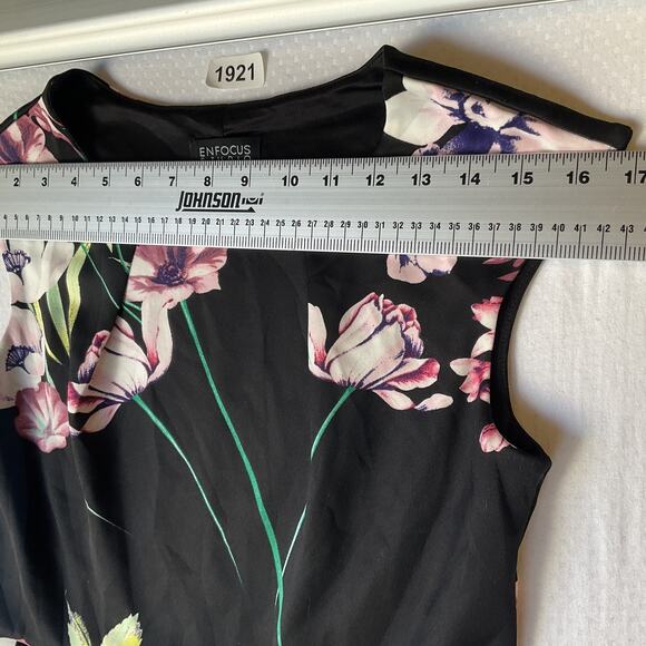 Enfocus Studio Women Dress 6 Black Floral Fit & Flare Sleeveless Knee Length - Picture 4 of 10